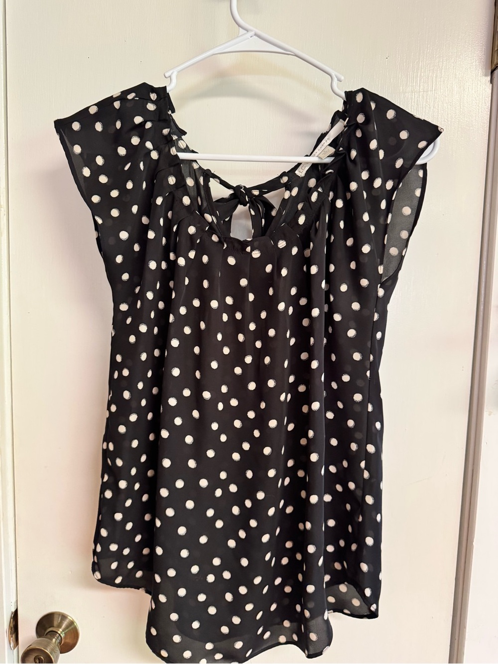 LC Lauren Conrad Black and White Polka Dot Flutter Sleeve Blouse